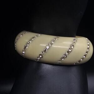 Rhinestone Celluloid Clamper Bracelet Vintage Costume Jewelry